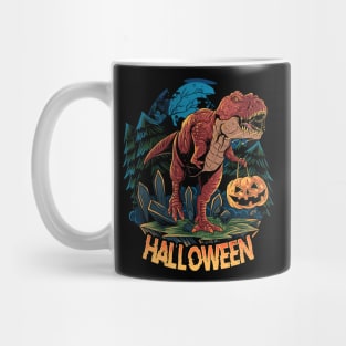 halloween t-rex dinosaur brings pumpkin Mug